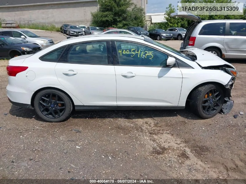 2016 Ford Focus Se VIN: 1FADP3F26GL315309 Lot: 40054175