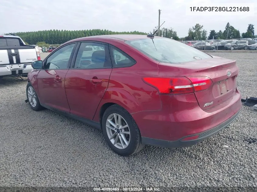 2016 Ford Focus Se VIN: 1FADP3F28GL221688 Lot: 40090469