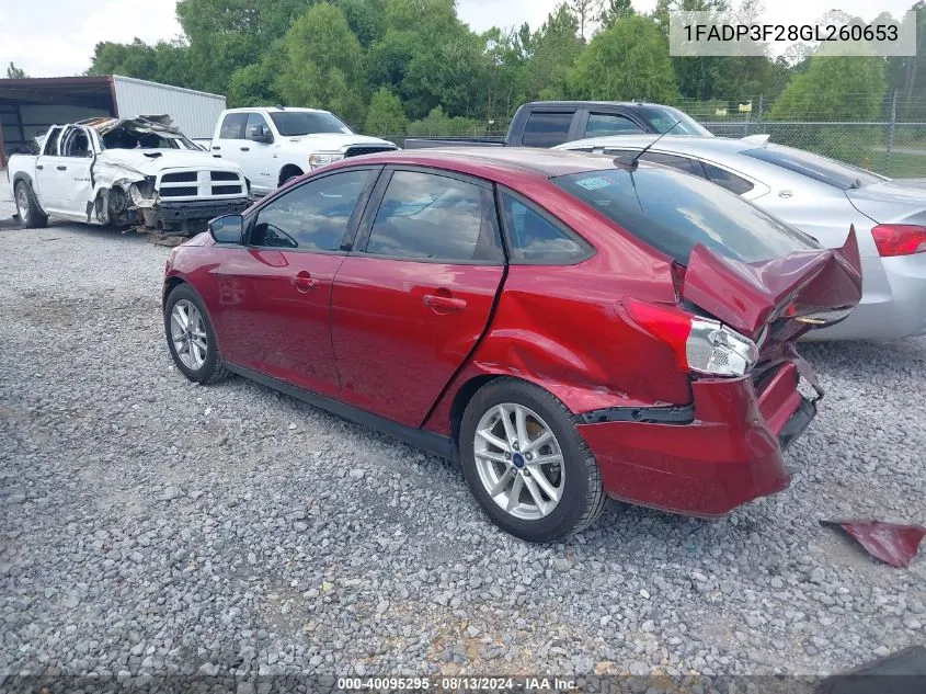 2016 Ford Focus Se VIN: 1FADP3F28GL260653 Lot: 40095295