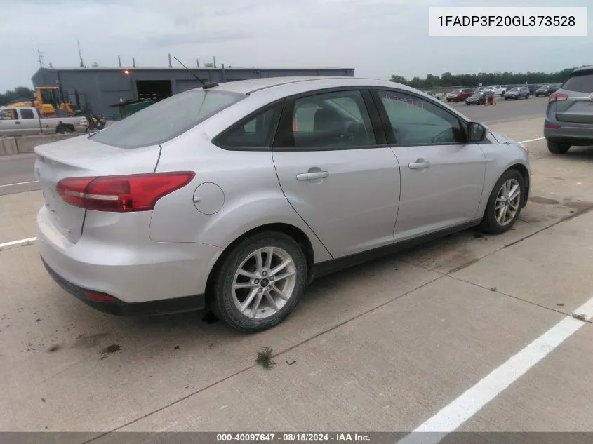 2016 Ford Focus Se VIN: 1FADP3F20GL373528 Lot: 40097647