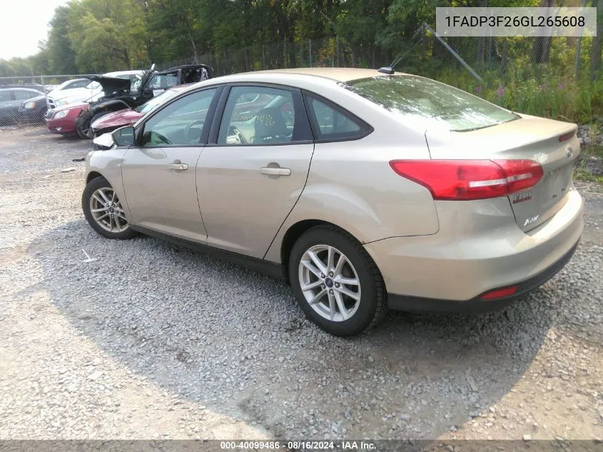 2016 Ford Focus Se VIN: 1FADP3F26GL265608 Lot: 40099486