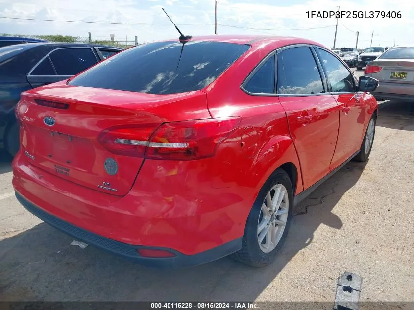 2016 Ford Focus Se VIN: 1FADP3F25GL379406 Lot: 40115228