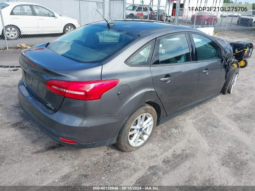 2016 Ford Focus Se VIN: 1FADP3F21GL275706 Lot: 40120946