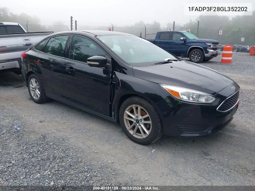 2016 Ford Focus Se VIN: 1FADP3F28GL352202 Lot: 40151189