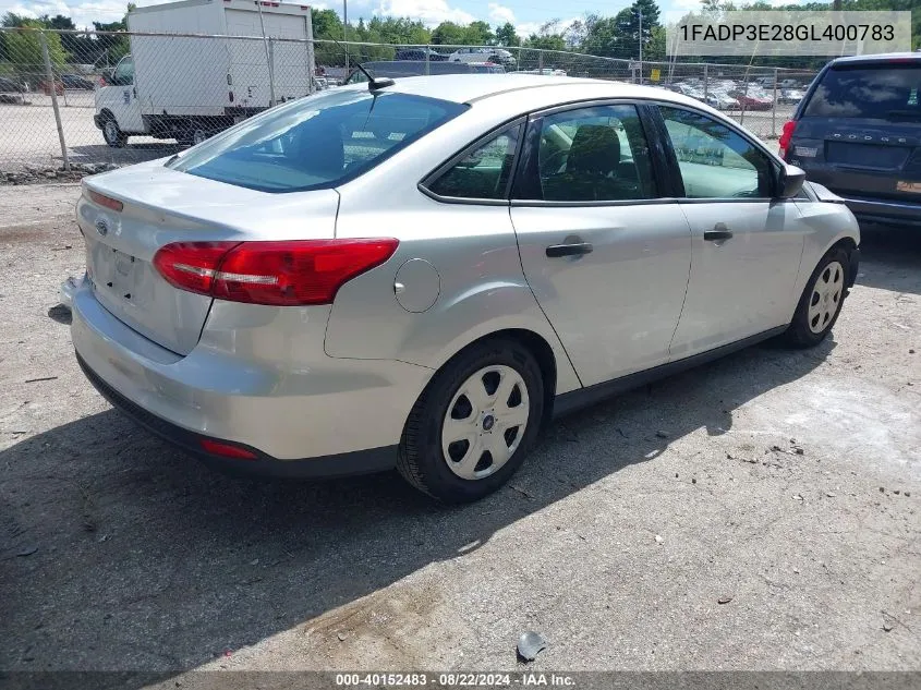 2016 Ford Focus S VIN: 1FADP3E28GL400783 Lot: 40152483