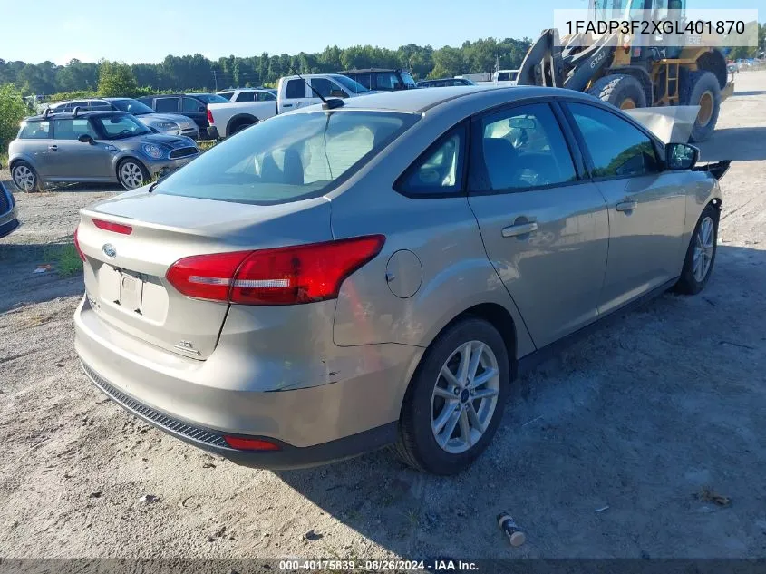 2016 Ford Focus Se VIN: 1FADP3F2XGL401870 Lot: 40175839