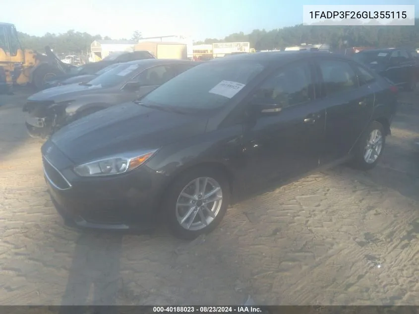 2016 Ford Focus Se VIN: 1FADP3F26GL355115 Lot: 40188023