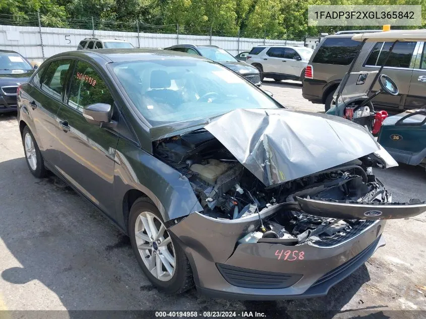 2016 Ford Focus Se VIN: 1FADP3F2XGL365842 Lot: 40194958