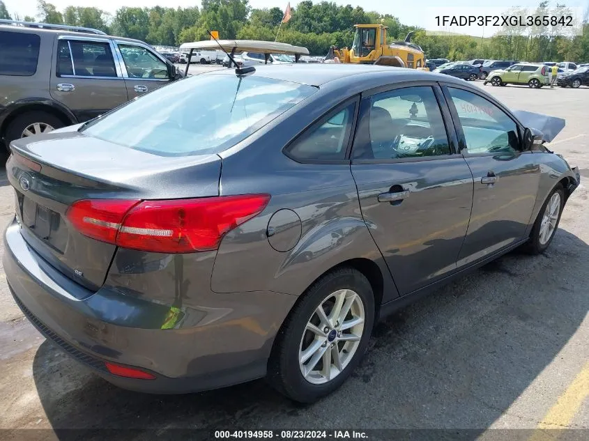 2016 Ford Focus Se VIN: 1FADP3F2XGL365842 Lot: 40194958