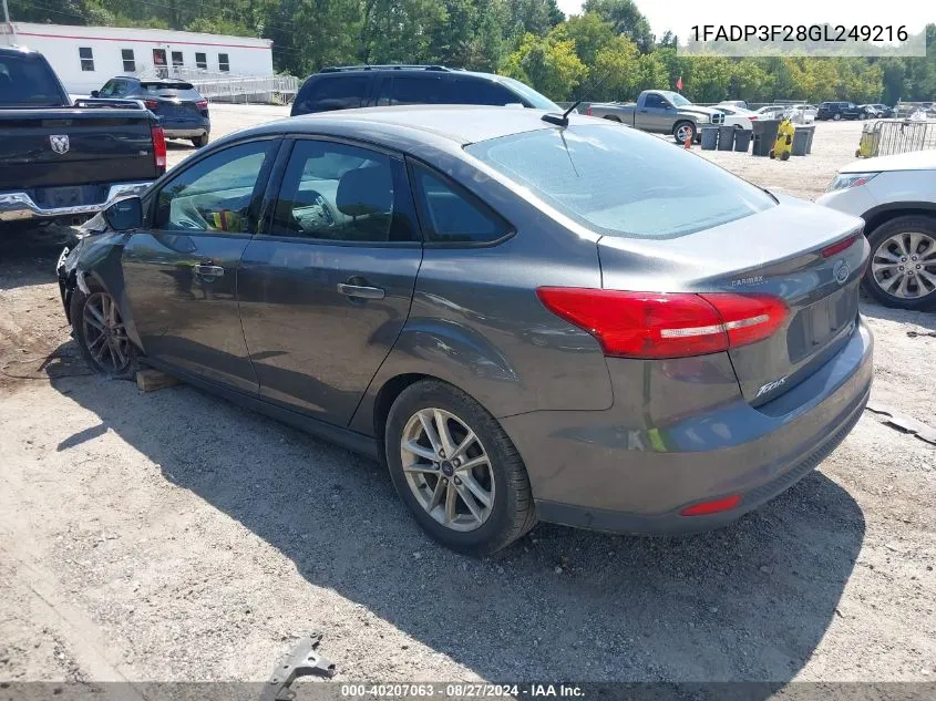 2016 Ford Focus Se VIN: 1FADP3F28GL249216 Lot: 40207063