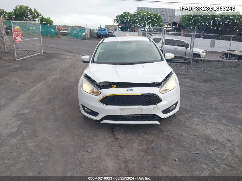 2016 Ford Focus Se VIN: 1FADP3K23GL363243 Lot: 40210923