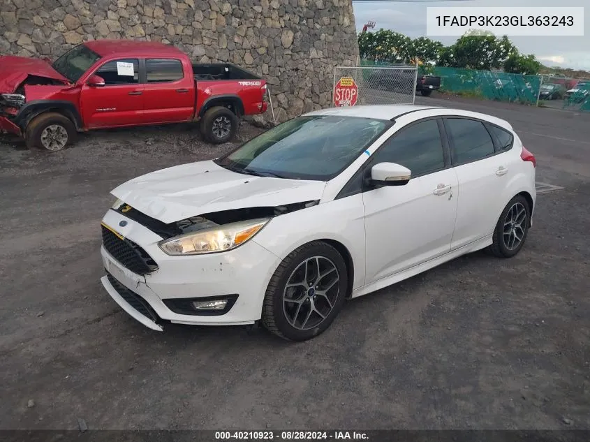 2016 Ford Focus Se VIN: 1FADP3K23GL363243 Lot: 40210923