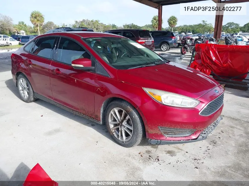 2016 Ford Focus Se VIN: 1FADP3F25GL402277 Lot: 40215045