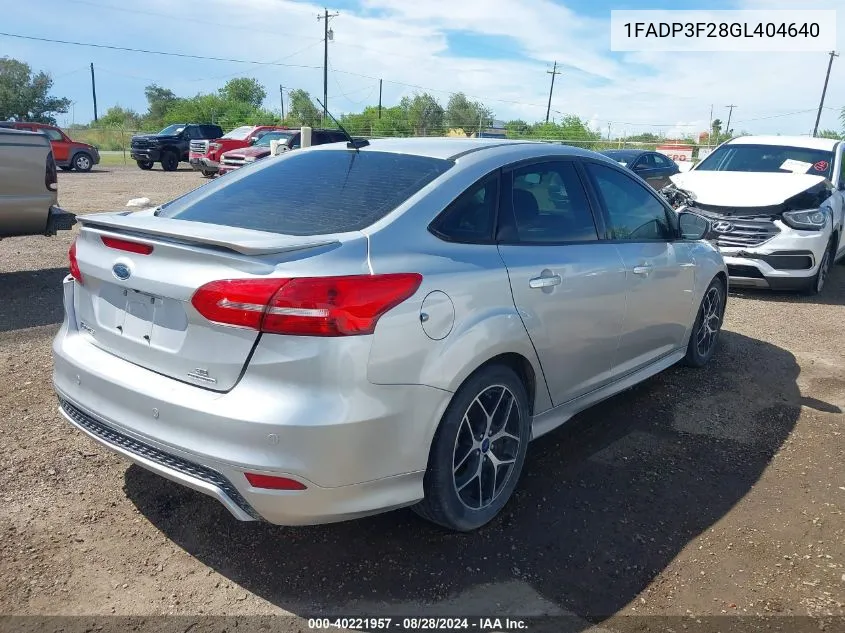 2016 Ford Focus Se VIN: 1FADP3F28GL404640 Lot: 40221957