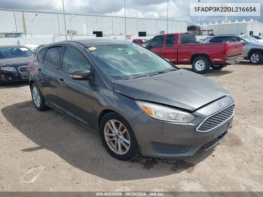 2016 Ford Focus Se VIN: 1FADP3K22GL216654 Lot: 40235208