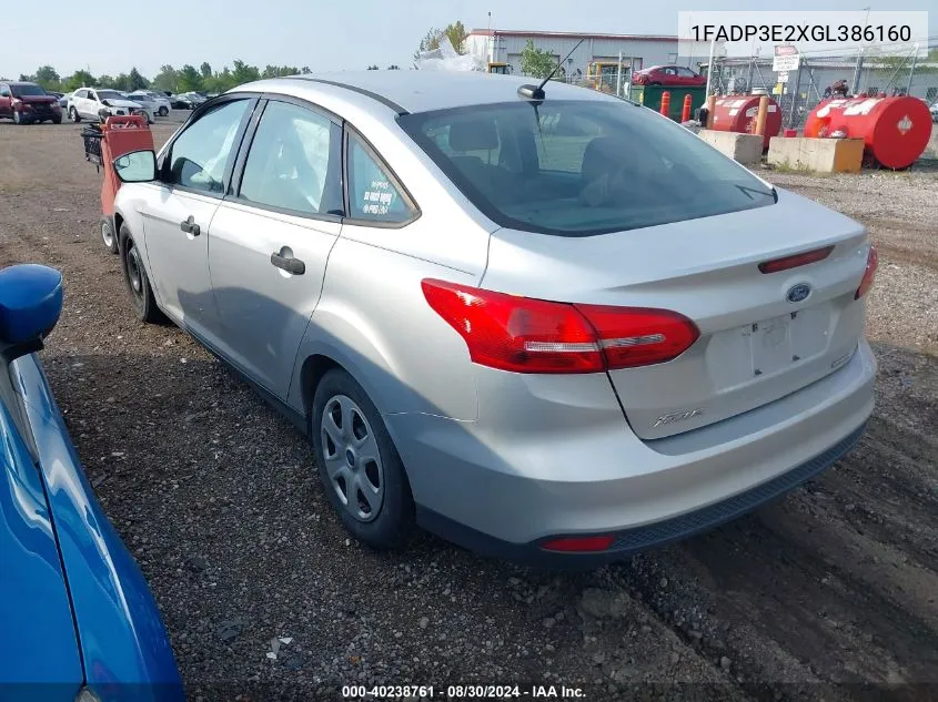 2016 Ford Focus S VIN: 1FADP3E2XGL386160 Lot: 40238761