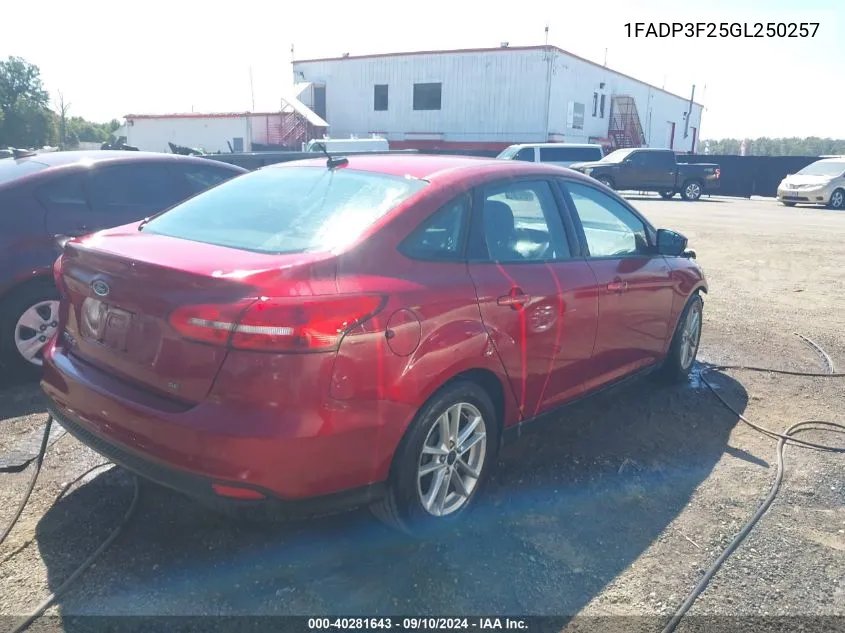 2016 Ford Focus Se VIN: 1FADP3F25GL250257 Lot: 40281643