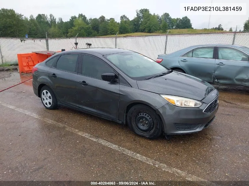 2016 Ford Focus S VIN: 1FADP3E21GL381459 Lot: 40284863