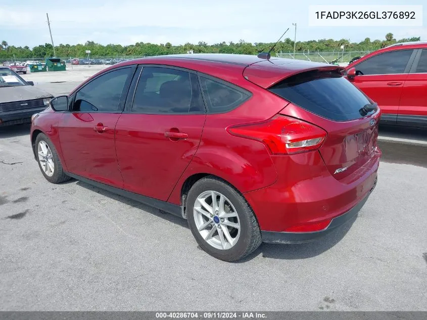 2016 Ford Focus Se VIN: 1FADP3K26GL376892 Lot: 40286704