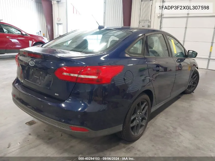 2016 Ford Focus Se VIN: 1FADP3F2XGL307598 Lot: 40294103