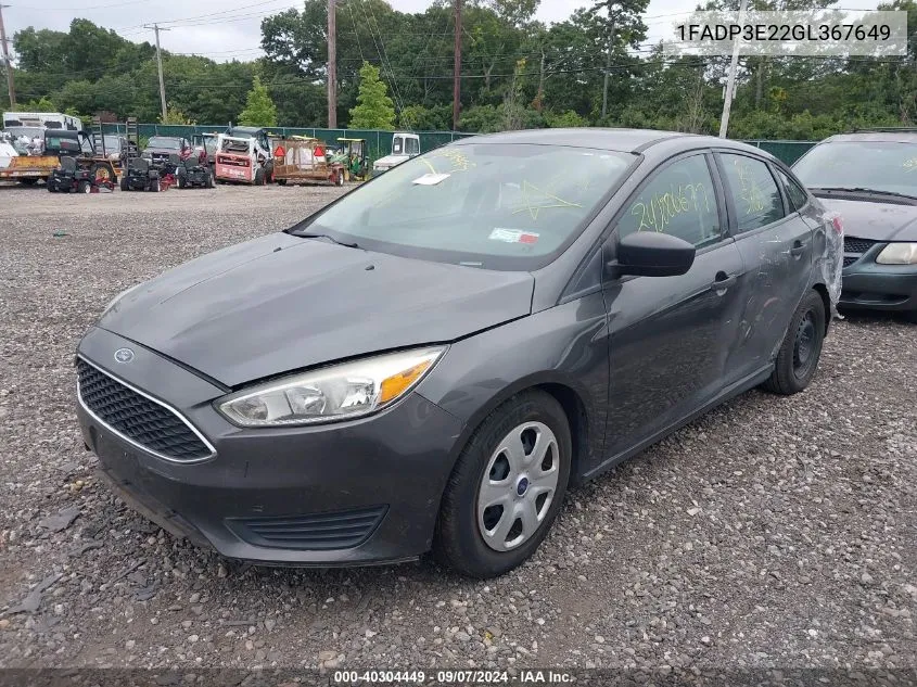 2016 Ford Focus S VIN: 1FADP3E22GL367649 Lot: 40304449