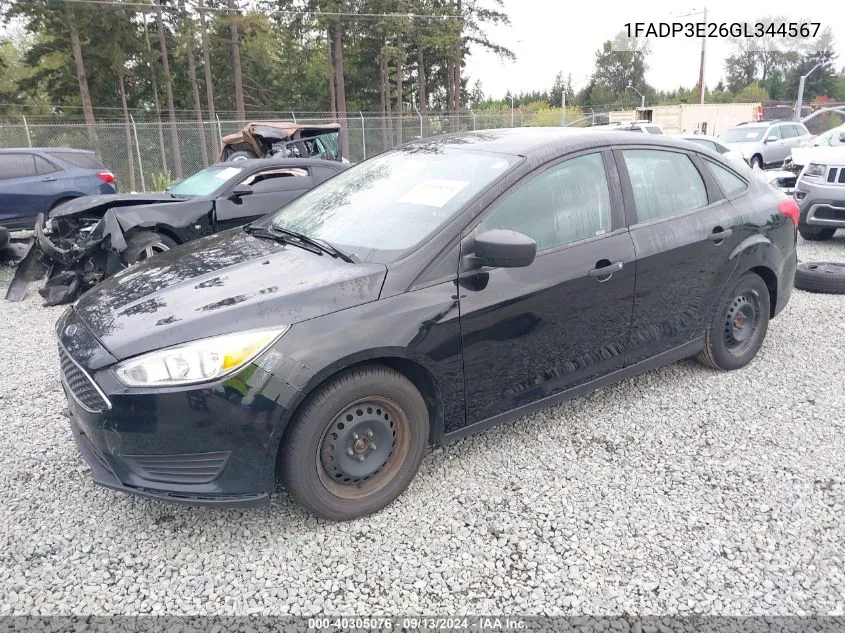 2016 Ford Focus S VIN: 1FADP3E26GL344567 Lot: 40305076