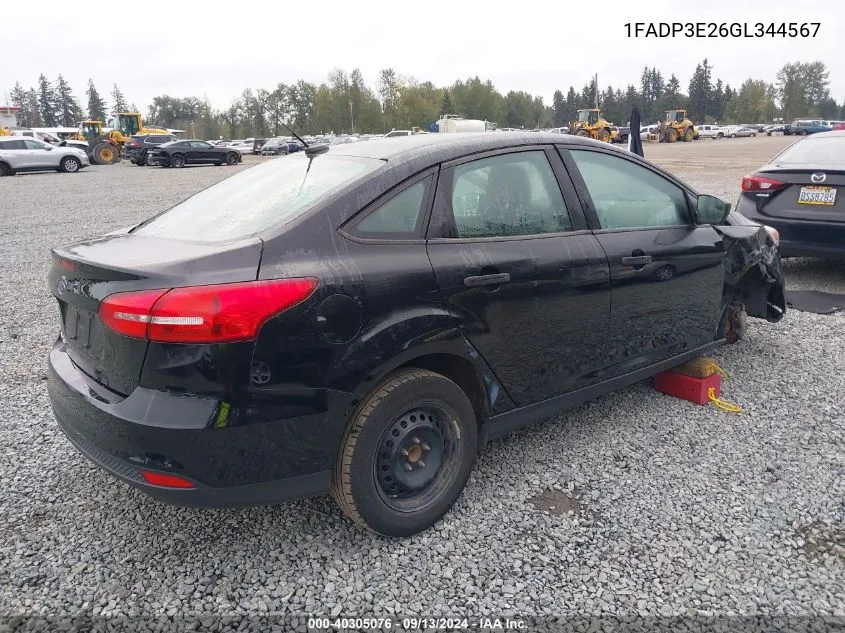 2016 Ford Focus S VIN: 1FADP3E26GL344567 Lot: 40305076