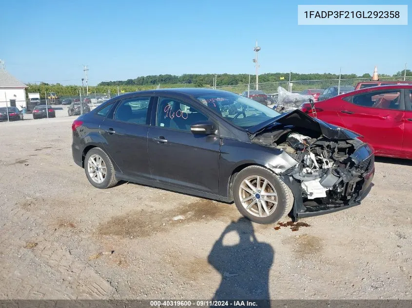 2016 Ford Focus Se VIN: 1FADP3F21GL292358 Lot: 40319600