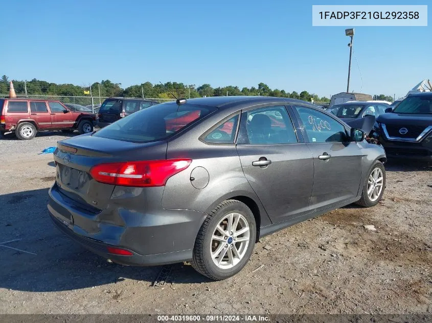 2016 Ford Focus Se VIN: 1FADP3F21GL292358 Lot: 40319600