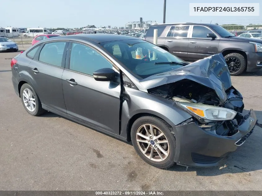 2016 Ford Focus Se VIN: 1FADP3F24GL365755 Lot: 40323272