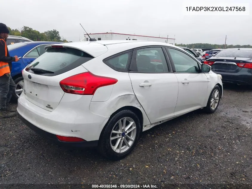 2016 Ford Focus Se VIN: 1FADP3K2XGL247568 Lot: 40350346