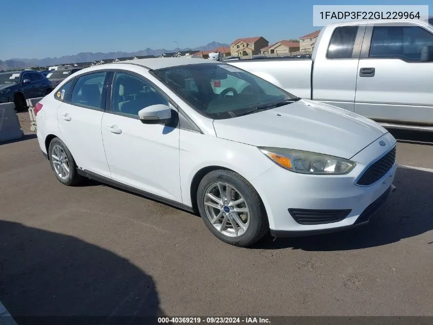 2016 Ford Focus Se VIN: 1FADP3F22GL229964 Lot: 40369219