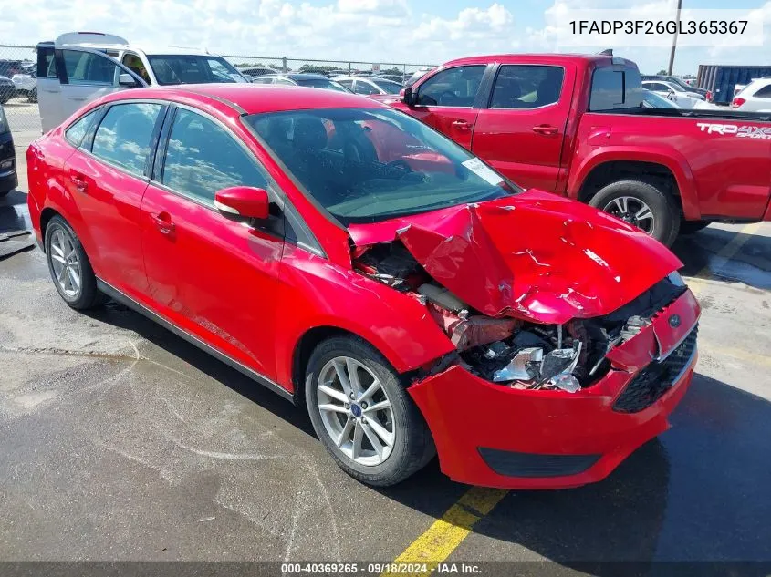 2016 Ford Focus Se VIN: 1FADP3F26GL365367 Lot: 40369265