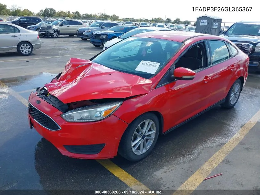 2016 Ford Focus Se VIN: 1FADP3F26GL365367 Lot: 40369265