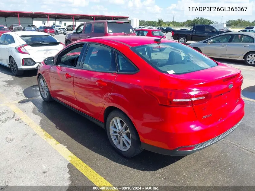 2016 Ford Focus Se VIN: 1FADP3F26GL365367 Lot: 40369265