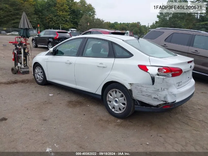 2016 Ford Focus Se VIN: 1FADP3FE4GL200671 Lot: 40382022