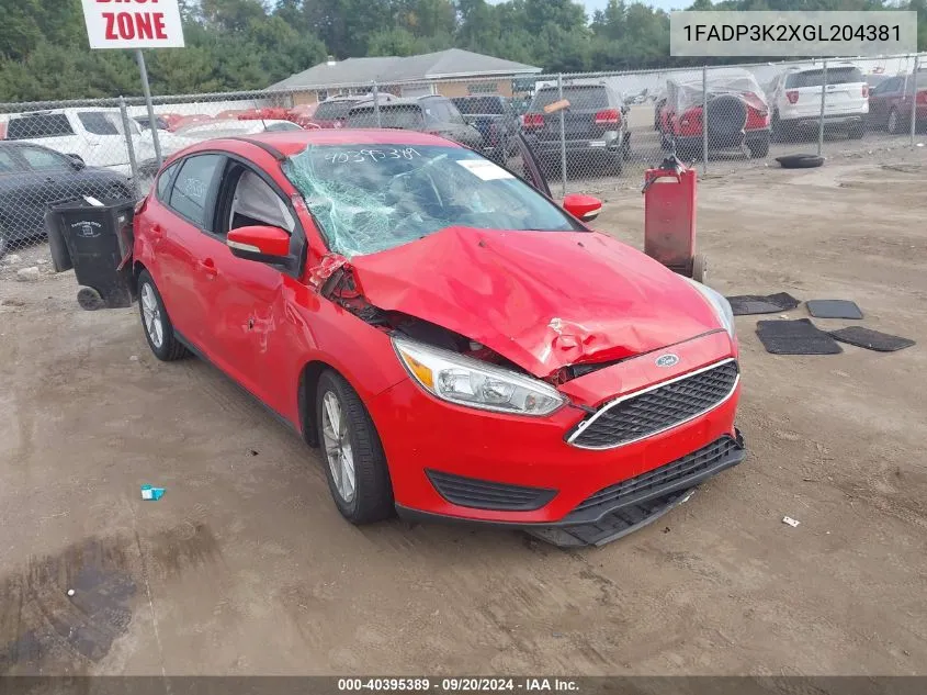 2016 Ford Focus Se VIN: 1FADP3K2XGL204381 Lot: 40395389