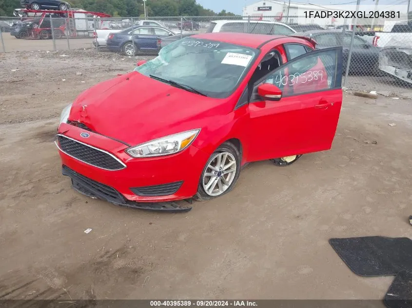 2016 Ford Focus Se VIN: 1FADP3K2XGL204381 Lot: 40395389