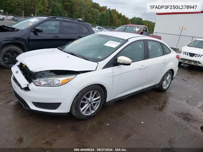 2016 Ford Focus Se VIN: 1FADP3F25GL278947 Lot: 40409524