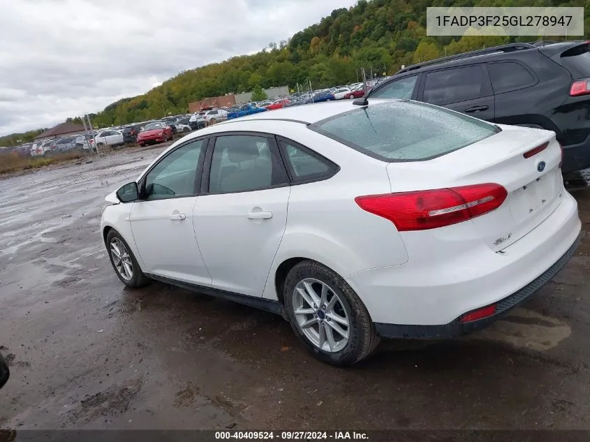 2016 Ford Focus Se VIN: 1FADP3F25GL278947 Lot: 40409524