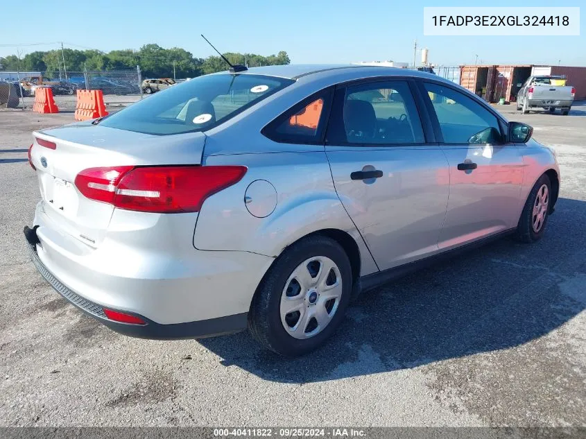 2016 Ford Focus S VIN: 1FADP3E2XGL324418 Lot: 40411822