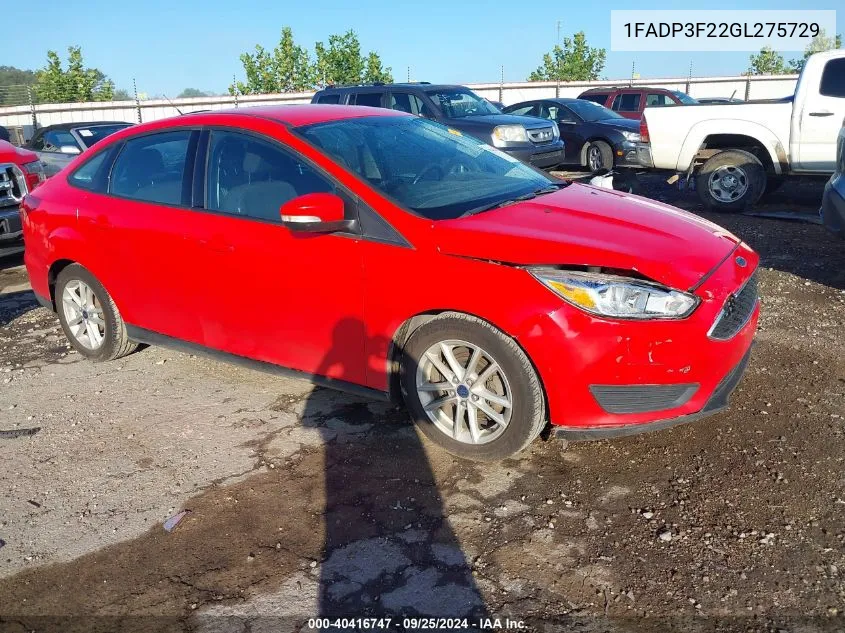 2016 Ford Focus Se VIN: 1FADP3F22GL275729 Lot: 40416747