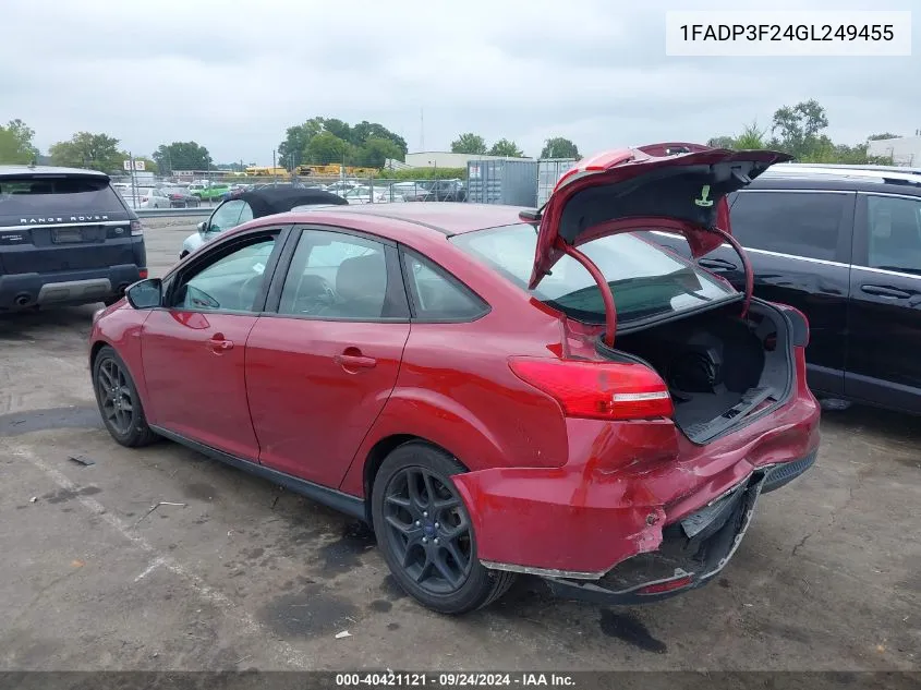 2016 Ford Focus Se VIN: 1FADP3F24GL249455 Lot: 40421121