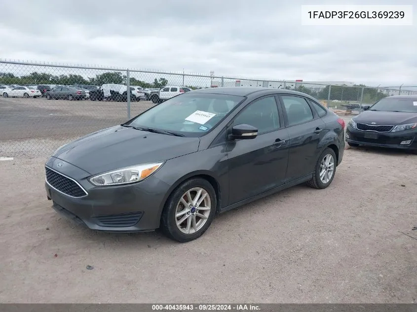 2016 Ford Focus Se VIN: 1FADP3F26GL369239 Lot: 40435943