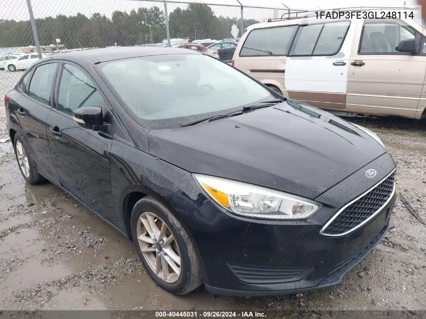 2016 Ford Focus Se VIN: 1FADP3FE3GL248114 Lot: 40445031