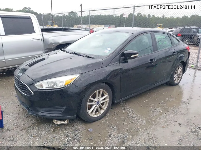 2016 Ford Focus Se VIN: 1FADP3FE3GL248114 Lot: 40445031