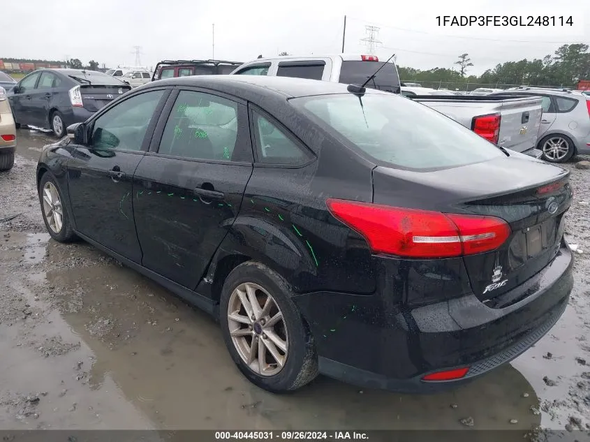 2016 Ford Focus Se VIN: 1FADP3FE3GL248114 Lot: 40445031