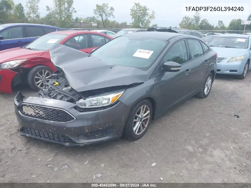 2016 Ford Focus Se VIN: 1FADP3F26GL394240 Lot: 40452590