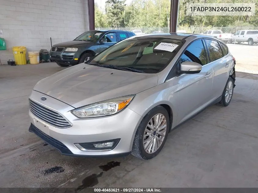 2016 Ford Focus Titanium VIN: 1FADP3N24GL260022 Lot: 40453621