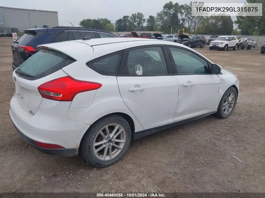 2016 Ford Focus Se VIN: 1FADP3K29GL315875 Lot: 40460058